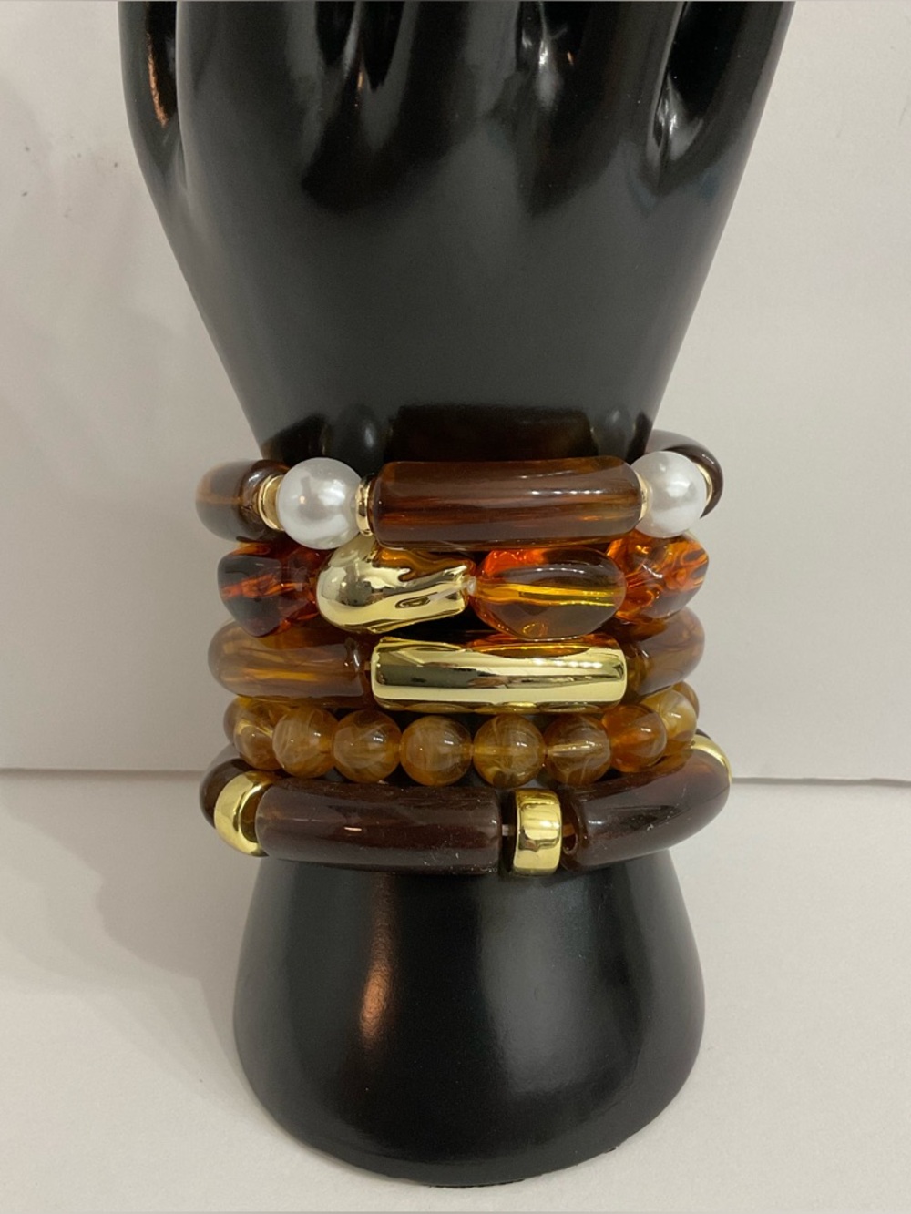 Stretchy Bracelet Set Amber Color